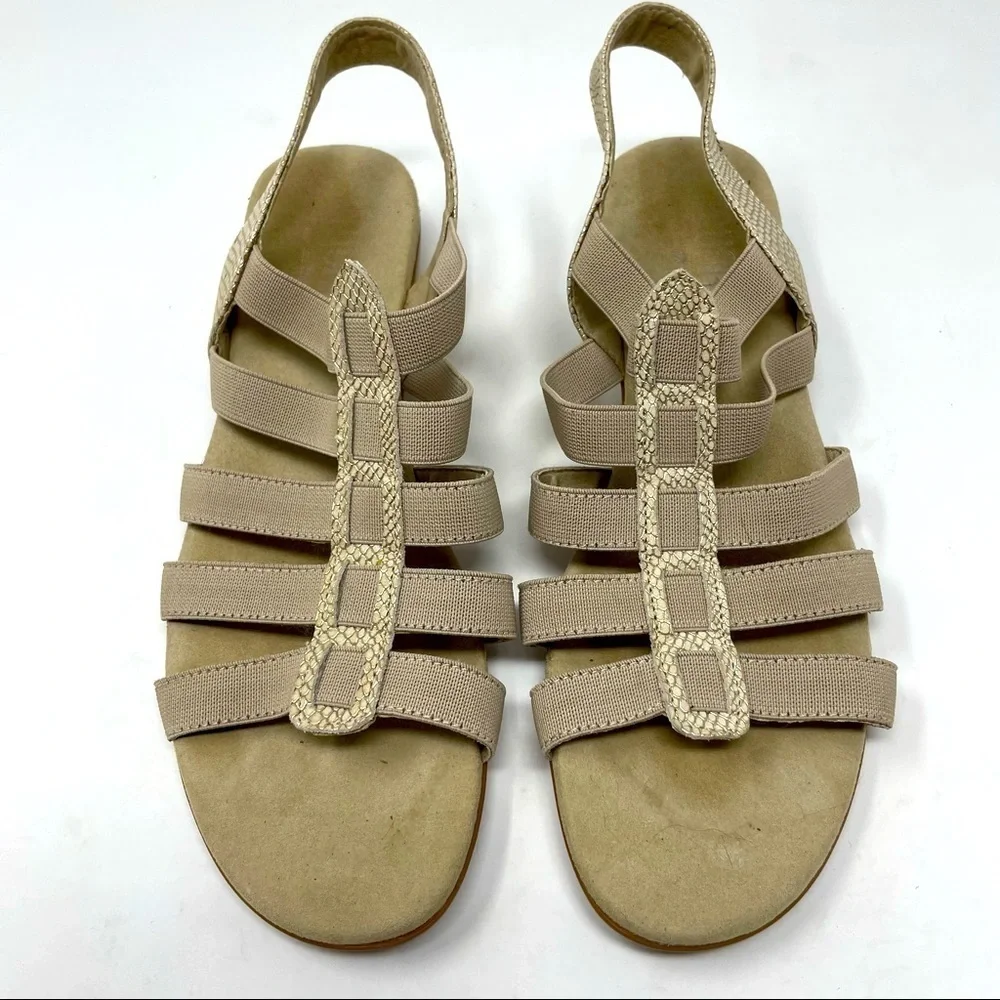 Munro Snakeskin-Look Leather & Elastic Sandals | Size 7.5